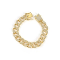 Close-up of golden Cuban chain bracelet with crystal pavé and secure buckle clasp - 7inch (18cm) Bracelet / Gold