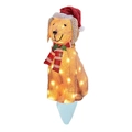 Lighted Christmas dog outdoor decoration with red hat and warm LED lights - Yellow Dog Stake-1