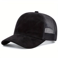 Cappello trucker nero classico con rete posteriore e fronte scamosciata in stile minimal - Nero