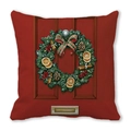 Red Christmas pillowcase with festive wreath, orange slices and berries on peach skin fabric - 18x18 Inch / 31