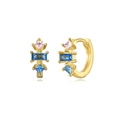 Detail of gold hoop earrings featuring multi-colored geometric zircon stones on white backdrop - Multicolor Gold