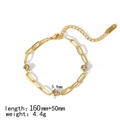 18K vergoldetes Edelstahl-Gliederarmband mit drei klaren Zirkonia-Steinen besetzt - Runder Lünette Büroklammer-Kettenstil (TB5056)