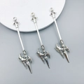 Three antique silver alloy spear charms for DIY medieval fantasy jewelry making - 16x69mm Fantasy Halberd/Antique Silver