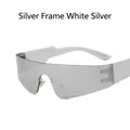 Frameless futuristic sunglasses in silver frame with sleek silver mirror lenses - Silver Frame White Mirror Lens