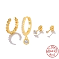 S925 sterling silver gold plated earring set with single solitaire studs and ear cuffs - White Zirconia Style (4889455581241) / 925 Silver