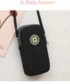Minimalist black nylon crossbody phone bag featuring a yellow Sport badge and dual zippers - Black