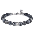 Détail des perles en pierre naturelle de 8mm et fermoir mousqueton en acier inoxydable - Bracelet en Labradorite Noire