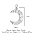 Pendentif lune en cuivre et zircone pour la création de bijoux DIY de 13x10mm - Cuivre + Zircone / Style de Lune (VB412) / Argenté