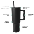 Matte black 40oz stainless steel insulated tumbler with ergonomic handle and straw - 30oz / Black