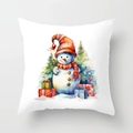 Detail of Christmas snowman watercolor print on a white square pillowcase for sofa - 45*45cm Short Plush No Core / Watercolor Snowman Style 8