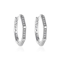 Silver geometric hexagon hoop earrings with sparkling zircon paving for women - Large Geometric Polygon Silver Hoop Earrings (大号白K 3764)