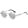Steampunk round silver polarized sunglasses with industrial spring metal frame design - Silver Frame White Mirror Lens