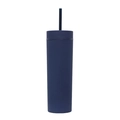 Close-up of a matte dark blue double-walled 16oz plastic tumbler with straw - 16oz / Navy Blue