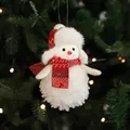 Plush Christmas snowman ornament with red checkered hat and white faux fur on a tree - Plush Snowman C