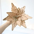 Champagne velvet poinsettia Christmas flower with gold glitter edges for tree decor - Champagne Gold 28CM