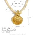 Collana a corda in acciaio inossidabile placcato oro 18K con ciondolo a conchiglia - Ciondolo stella marina e conchiglia in corda intrecciata esagerata (N3559) / Oro