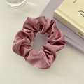 Dusty pink satin scrunchie with a glossy silk-like finish and soft pleated texture - No Card / Deep Pink