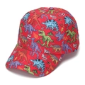 Casquette enfant rouge avec imprimés dinosaures colorés de style dessin fait à la main - 52-54cm / Rouge Dinosaure Imprimé Complet (#23)