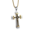 Heren kruis hanger ketting van tweekleurig staal met zwart emaille en gouden vlechtketting - Goud Zonder Ketting