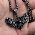 Gothic skull moth pendant necklace in vintage blackened stainless steel for men - Skull Moth Vintage Color (Single Pendant)