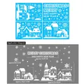 White Christmas window decals with Merry Christmas text, snowy houses, and reindeer stickers - BQ143