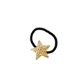 Elastic black hair tie featuring a textured gold star charm in a minimalist style - Star 3.5cm / Gold