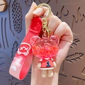 Red bear acrylic oil keychain with glitter sequins and sporty jersey detail - Liquid No.1 Bear - Pink