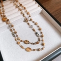 Vintage style gold-plated geometric beaded necklace with natural stone in earthy tones - Style 6 Necklace / Gold and Map Stone
