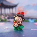 Chinese Tang dynasty style lady figurine in red and green robes playing a Ruan lute - Dancing Large