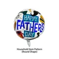 White round foil balloon with blue Happy Father's Day print and classic icons - Round Daily Lifestyle
