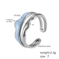 Anello a doppio strato in acciaio inossidabile stile montagna con smalto azzurro - US 7 / Smalto Blu Acciaio