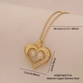 Double heart pendant necklace in gold finish with micro-set zircon stones - Double Layer Pave Heart Style (6#)