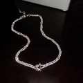 Double-row silver heart necklace with sparkling diamonds and luxury choker style - 17# Double Row Rhinestone Necklace (HB786 HN2148)