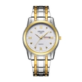 Men's waterproof quartz watch with two-tone steel strap and diamond Roman numerals dial - OR980 Two-tone Gold White Dial