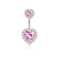 Piercing de nombril avec cœur en zircon rose, finition argentée et pavé de cristaux - Style Coeur Zircone Rose / Argent