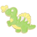 Spilla smaltata a forma di dinosauro verde con farfalla gialla e profili in metallo oro - Stile Dinosauro con Farfalla (XZ6980)