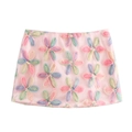 Mini-jupe rose avec appliques florales 3D colorées et paillettes sur tissu en maille - XS / Coloré