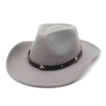 Détail du chapeau de cowboy gris avec étoiles argentées sur une bande de cuir élégante - M (56-58cm) / Gris