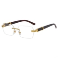 Irregular square metal sunglasses with luxury dark red wood grain temples and gold frames - Gold Frame Clear Lens