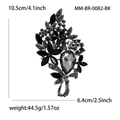 Elegant large alloy flower brooch with black and clear rhinestones on white background - Gun Black Grey