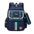 Dark blue ergonomic primary school bag with matching pencil case and cute giraffe badge - Backpack (No Trolley) / Dark Blue with Green