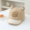 Detailed view of baby baseball cap featuring plush bear ears and Miss You embroidery - 48cm (5-18 Months) / Khaki Bear
