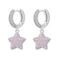 Macro detail of star-shaped earrings featuring pink zircons and silver micro-pave setting - Silver Tone Pink Zircon Star
