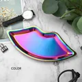 Lip-shaped multicolor iridescent stainless steel metal storage tray for cosmetics - Stainless Steel / Lip Shape Multicolor (24*11cm)