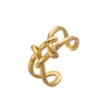 Detail of elegant gold plated open ring featuring unique twisted leaf line pattern - Gold Double Line Knot