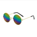 Retro round sunglasses with rainbow reflective lenses and gold metal frames - Gold Frame + Rainbow Mirror Lens