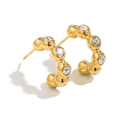 Minimalist 18K gold plated stainless steel C-shaped earrings with zircon beads - Beaded Zirconia Studs / Gold