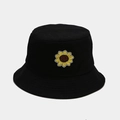 Détail de la broderie de tournesol sur un chapeau bob pliable en coton noir pour femmes - M (56-58cm) / Noir