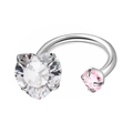 Silver horseshoe barbell with heart-shaped clear zircon and round pink crystal stone - White Heart + Pink Round