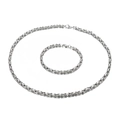 Polished silver stainless steel Byzantine chain necklace and bracelet jewelry set - 4mm Specification (KS137910-Z)